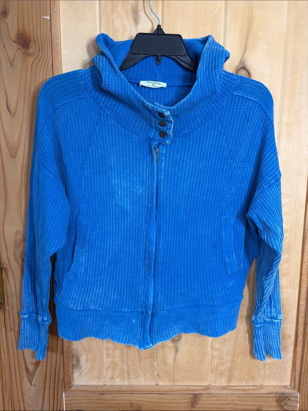 ZENANA Women’s Turquoise Vibrant Blue Ribbed Zippered Thermal Sweatshirt